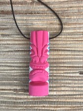 Buzzy Totem Pole Tiki Pendant Necklace Handmade Resin Pink 3.75