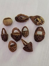 Vintage Folk Art Miniature Carved Walnut Shell Peach Pit Baskets picture