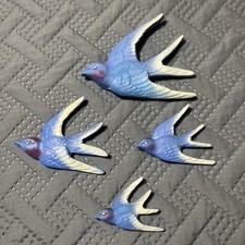 4 Vintage Resin Composite Barn Swallows Blue Birds Wall Plaque  Accents picture