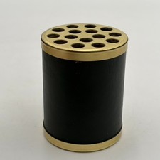 VTG MCM Office Brass Faux Wood Pencil Holder Stand Desk Organizer Pencil Holder picture