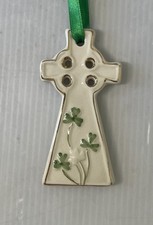White Ceramic Celtic Cross Christmas Ornament w/Shamrocks 3.5” SALE picture