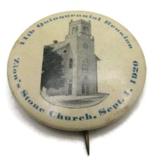 Vintage Zion's Stone Church 1920 Reunion Celluloid Pinback Button picture