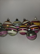 Vintage Shiny Brite Glass Christmas Ornaments 14 Pc Striped (3 Sizes) picture