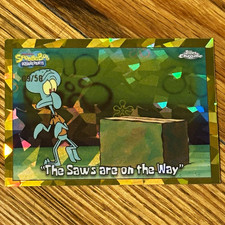 Topps 2025 SpongeBob Chrome #63 The Saws are on the Way 09/50 Sapphire Gold picture