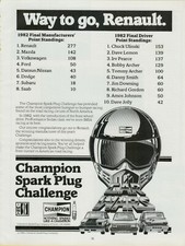 1983 Champion Spark Plug Challenge Renault Mazda Ford Racing Vintage Print Ad picture