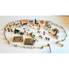 Vintage Lot 60 Pcs Erzgebirge Putz Hand Carved Village Houses,Animals,Fences Ect picture