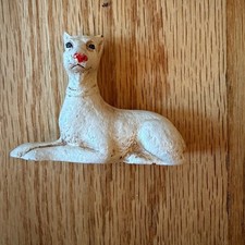 Vtg 20s Greyhound Whippet Dog Small Figurine Reclining White  2.5 Inch plaster? picture