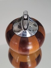 Vintage Ronson Table Lighter Two Tone Striped Wood Chrome Round Mid Century picture