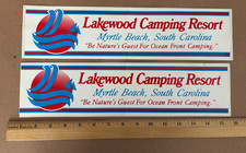 TWO Vintage 1990s LAKEWOOD CAMPING RESORT Myrtle Beach SC Car Bumper Stickers picture