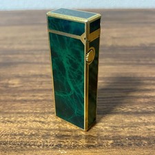 Dunhill 70s Roller Gas Lighter Green Gold Marble Pattern Vintage Smoking Japan picture