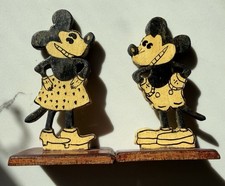 Antique 1932 Mickey Minnie Mouse Hand Carved Wood Folk Art Figures Original Pair picture