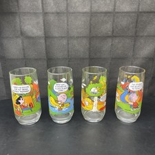 Lot of 4 McDonald's Peanuts Camp Snoopy Collection Glasses 6” Tall, 1965 - 1968 picture