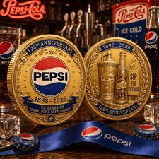 Pepsi 128th Anniversary Retro Gold Commemorative Coin picture
