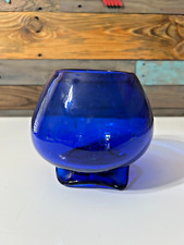 Art Glass Cobalt Blue Vase Handkercheif Bottom Heavy51/2