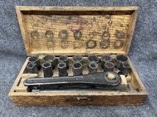 Antique Frank Mossberg Socket Wrench Set No. 13 w/ Ratchet 355 Original Wood Box picture