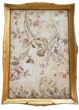 Vintage SEZZATINI Wooden Tray Hand Painted Cream Peony Made In Italy 19X14.5” picture