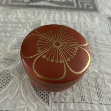 Kutani style  Round Trinket Box Japan Orig Tag 1950's VTG PLUM BLOSSOM design picture