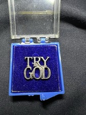 Vintage Sterling Silver Tiffany & Co. Try God Religious Lapel Pin Tie Tack A picture