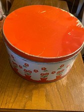 Vintage FFV Cookie Tin w/ Red/Green Floral Design & Bright Red Lid (1940s) picture