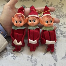Vtg 50s 60s Christmas felt Japan Pixie Elf Knee Hugger Ornament figure Lot 3 picture