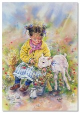 Pretty LITTLE GIRL Favorite Pet kid  ART NEW modern Postcard picture