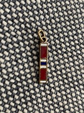 Vintage Enamel Bar Pendant Military Style White Red & Blue picture