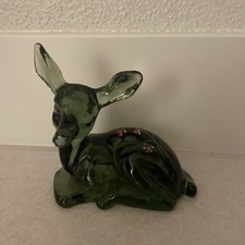 Vintage Fenton Glass Clear Green Deer Figurine, Hand Painted By L. Watson picture