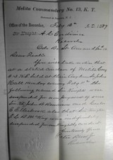 1889 Handwritten Letter NJ Knights Templar Melita No 13 Unknightly Conduct picture