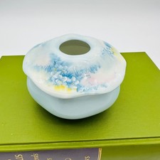 Vintage Hand Painted Porcelain Floral Hair Receiver Blue Trinket Jar picture