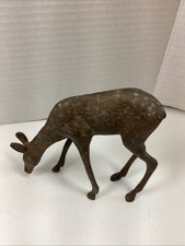 Relaxing VTG  Very Detailed Grazing Doe Deer Metal Sculpture 5” Made In India picture