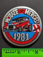 Vintage 1981 NSRA National Hotrod Motate Merced Car Auto Pinback Pin picture