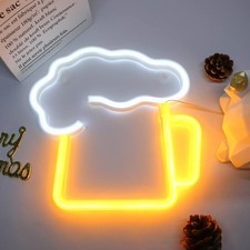 Neon Beer Signs Yellow White Beer Neon Light Bar Decor(Beer) picture