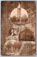 Berne, IN: RPPC Multi-View, Zion's Reformed Church vintage Indiana Postcard picture