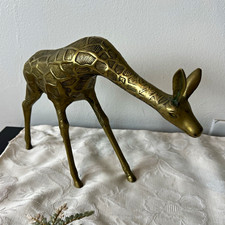1980 Dolbi Cashier Brass Giraffe Sculpture Grazing MCM Art Deco picture
