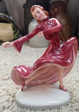 RARE Vintage Keramos Dancing Lady on Oval Base Porcelain Figurine Austria picture