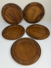 5 Vtg. Mabuhay Hand Carved Nalla Wood Plate Hilton Phillipines Tiki Charger picture
