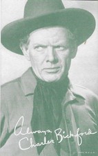 EXHIBIT ARCADE COWBOY CARD 1940's CHARLES BICKFORD (GREEN) GREAT CARD picture