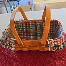 Longaberger 2000 Woven Memories Storage Basket w/ Liner, Handle Plaid picture