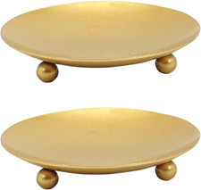 2 Pack Gold Decorative Iron Plate Candle Holder 4.33'' Candle Stand Candle Plate picture