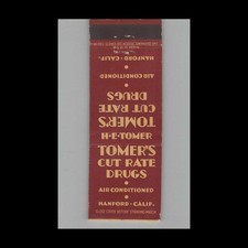 Matchbook Cover Tomer's Cut Rate Drugs Hanford CA picture