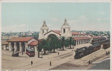 Santa Fe Station San Diego CA Postcard Railroad Depot Train Trolley Detroit Phos picture