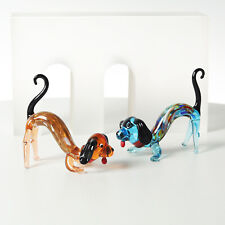2Pcs Color Crystal Dachshund Dog Figurine Collectible Blown Glass Dog Ornament picture