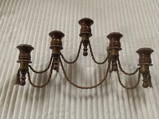Vintage Coquette Drape & Tassel Brass Metal & Wood Wall Hanging 5 Candle Sconce picture