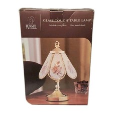 Home Trends Glass Touch Table Lamp Floral Rose Brass 3-Way 11” New Open Box picture