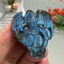 Natural Labradorite Carved dragon Quartz Skull Crystal Specimen Healing 1PC picture