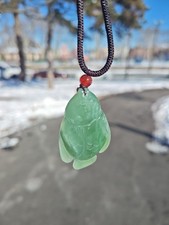 Certified Authentic Siberian Icy Light-Cyan Nephrite Jade Hand-Made Fish Pendant picture
