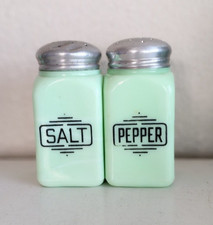 McKee Jadeite Jadite Green Glass Art Deco Large Box SALT PEPPER Shakers Uranium picture