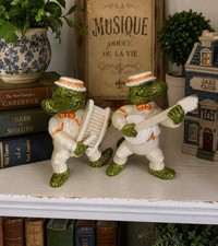 Vintage Fitz & Floyd Alligator Band Figurines Banjo & Harp Musicians Pair 1981 J picture