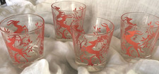Vintage Federal Antelope Gazelle Red Beverage Rock Glass Set of 4 3.25” tall picture