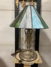 Antique 1920s Art Deco Lamp with Hand Crafted 12-Panel Slag Glass Shade picture